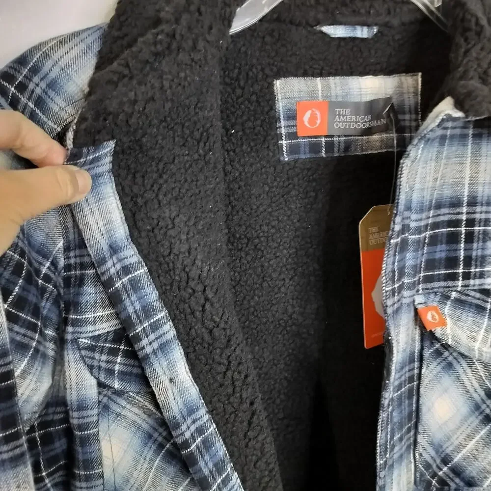 M978)American Outdoorsman $70 Flannel Shirt Jacket Sherpa Fleece Lining Collar S